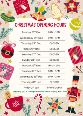CHRISTMAS OPENING HOURS 